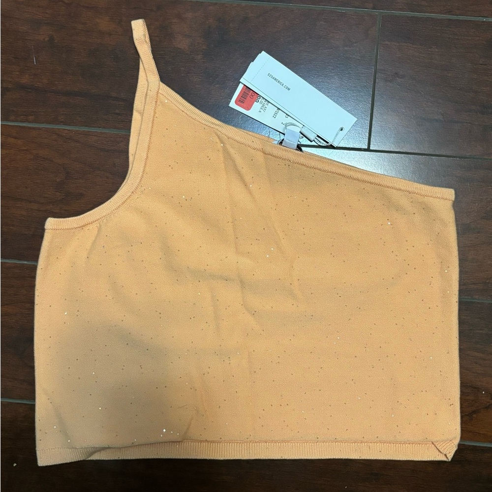 525 One-Shoulder orange sparkle Top one strap